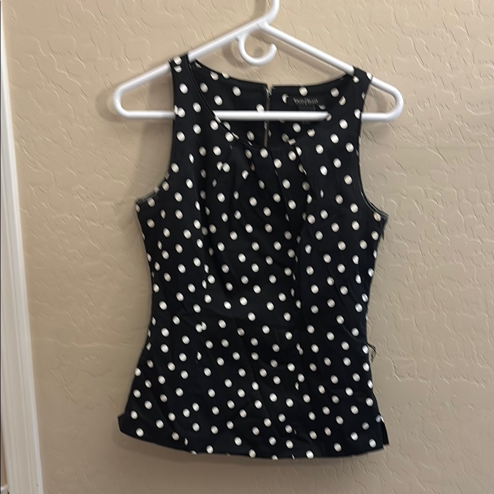 White House Black Market Black and White Polka Dot Fitted Tank Top